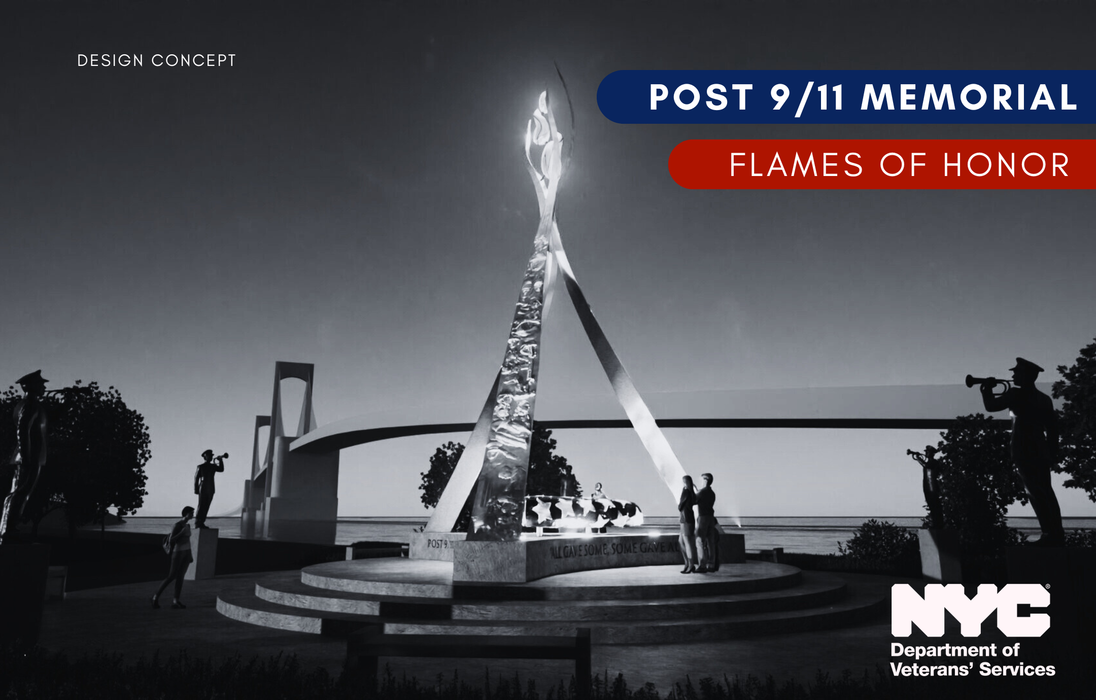 Black and white photo of Post-9/11 fallen service member memorial design concept.
                                           